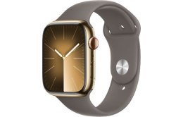 Apple Watch Series 9 GPS + Cellular, 45mm Koperta ze stali nierdzewnej w kolorze złotym z paskiem sportowym w kolorze popielatego brąz