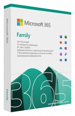 Microsoft 365 Family PL P10 1Y 6Users Win/Mac Medialess Box 6GQ-01940 Zastępuje P/N:6GQ-01593