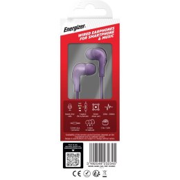 Energizer Słuchawki przewodowe jack 3,5 mm fioletowe