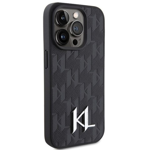 Karl Lagerfeld Etui do iPhone 15 Pro | Czarny Hardcase Leather Monogram Hot Stamp Metal Logo