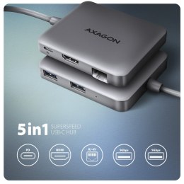 AXAGON HMC-5HL Wieloportowy hub 2x USB-A, 4K HDMI, GLAN, USB 3.2 Gen 1, PD 100W, 15cm USB-C kabel