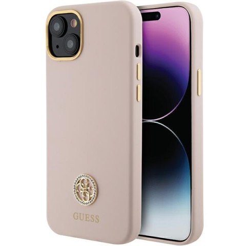 Guess GUHCP15SM4DGPP iPhone 15 6.1" jasnoróżowy/pink hardcase Silicone Logo Strass 4G