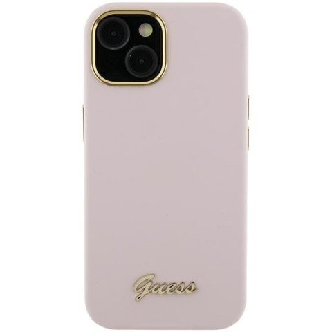 Guess GUHCP15XSMBSLP iPhone 15 Pro Max 6.7" różowy/pink hardcase Silicone Script Metal Logo & Frame