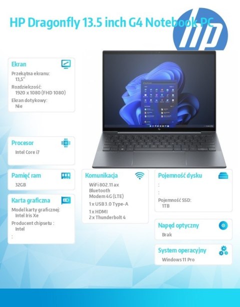 HP Inc. Notebook Dragonfly G4 i7-1355U/13.5/1TB/32GB/W11P 8A3S5EA