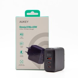 Aukey Ładowarka GaN, 2x USB-C, USB-A, QC, PD 65W