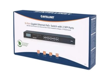 Intellinet Przełącznik Gigabit 16x RJ45, POE+, 2x SFP, LCD, Rack 19