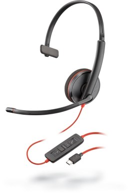 Zestaw Słuchawkowy POLY Blackwire 3200 (209748-201) USB-C , Mono, Nauszne, 20kHz, USB, Czarny / Czerwony