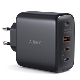 Ładowarka sieciowa Aukey PA-B6T BK GaN, 2x USB-C, USB-A, QC, PD 65W