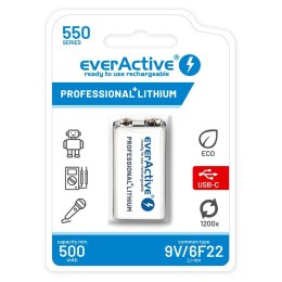 Akumulatorek everActive 6F22/9V Li-ion 550 mAh z USB TYP C