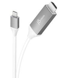 Adapter j5create USB-C to 4K HDMI Cable (USB-C m - 4K HDMI m 1,8m; kolor biało srebrny) JCC153G-N