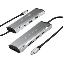 Stacja dokująca j5create 4K60 Elite USB-C 10Gbps Mini Dock 1x4K HDMI/2xUSB 3.1/2xUSB-C/Card Reader/1xRJ45 Gigabit; kolor srebrny