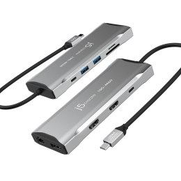 Stacja dokująca j5create 4K60 Elite USB-C Triple-Monitor 10Gbps Mini Dock 2x4K HDMI/1xDisplay Port/2xUSB 3.1/2xUSB-C/Card Reader