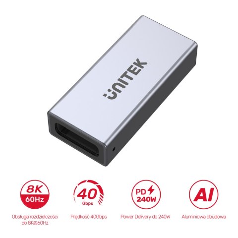 Unitek Łącznik USB-C(F) - USB-C(F) | 8K | 40Gbps | 240W | A1036GY