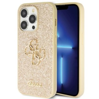 Guess Etui do iPhone 14 Pro Złoty Hardcase Glitter Script Big 4G