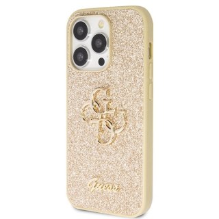 Guess Etui do iPhone 14 Pro Złoty Hardcase Glitter Script Big 4G