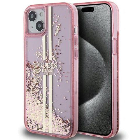 Guess GUHCP15SLFCSEGP iPhone 15 / 14 / 13 6.1" różowy/pink hardcase Liquid Glitter Gold Stripes