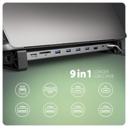 AXAGON HMC-10HLS Wieloportowy hub USB 5Gbps 4x USB-A, HDMI 4K/60Hz, RJ-45, SD/microSD, PD 100W, 25cm USB-C kabel