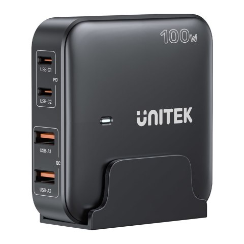 Unitek Ładowarka biurkowa GaN Czarna | 100W | 2xUSB-A | 2xUSB-C | P1229ABK01-EU