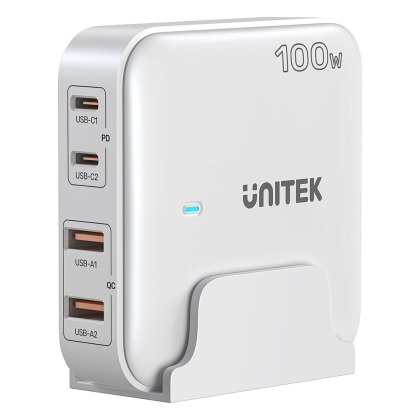 Unitek Ładowarka biurkowa GaN Biała | 100W | 2xUSB-A | 2xUSB-C | P1229AWH01-EU