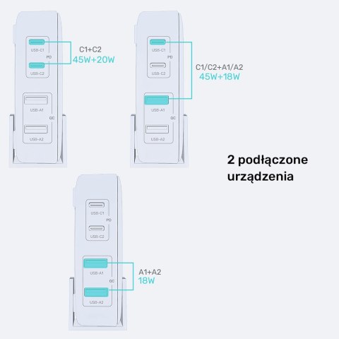 Unitek Ładowarka biurkowa GaN 70W 2xUSB-A 2xUSB-C