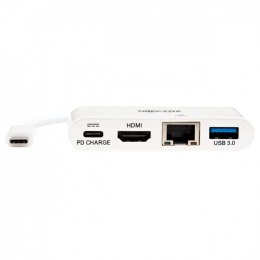 Eaton Wieloportowy adapter USB-C 4K HDMI, port USB-A, GbE, ładowanie PD 60 W, HDCP U444-06N-H4GU-C Biały