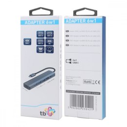TB Adapter HUB USB C 6w1 - HDMI, USBx3, PD, RJ-45