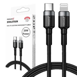 Kabel USB 3.0 Feegar Evolution FEE-01904 USB-C - Lightning nylonowy 20W 1m czarno-szary