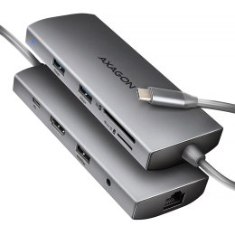 AXAGON HMC-8HLSA Wieloportowy hub USB-C 3.2 Gen 1 hub, 3x USB-A + 4K/30Hz HDMI + SD/microSD, GLAN, Audio, PD 100W, 20cm USB-C kabel