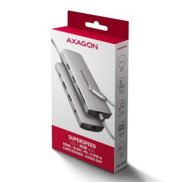 AXAGON HMC-8HLSA Wieloportowy hub USB-C 3.2 Gen 1 hub, 3x USB-A + 4K/30Hz HDMI + SD/microSD, GLAN, Audio, PD 100W, 20cm USB-C kabel