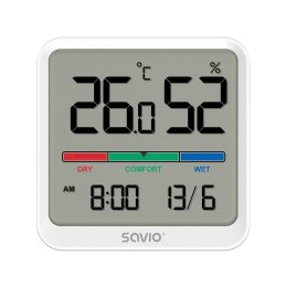 Czujnik temperatury i wilgotności SAVIO CT-01/W, ekran LCD, do użytku wewnętrznego, zegar, data