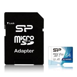 Karta pamięci Silicon Power microSDXC Superior Pro 64GB V30 UHS-1 U3 A1 + ADAPTER microSD-SD