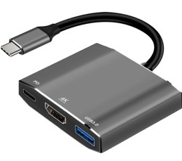 ADAPTER USB-C męski / HDMI żeński 4K 60Hz / 1x USB3.0 / USB-C (ALU) 15cm ART oem