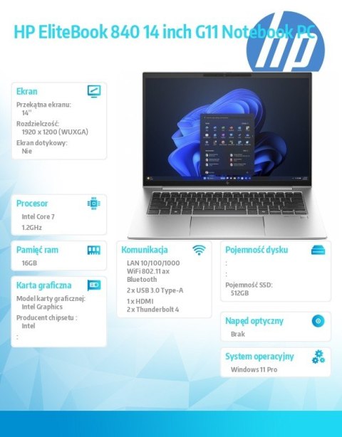 HP Inc. Notebook EliteBook 840 G11 U7-155U 512GB/16GB/W11P/14.0 9G0F0ET