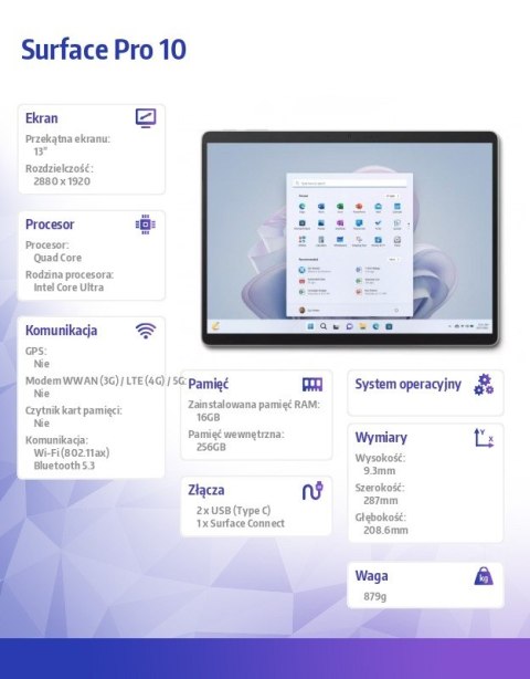 Microsoft Surface Pro 10 Intel Core Ultra 5-135U/16GB/256 GB/Comm Plat/ZDT-00004