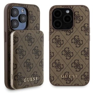 Zestaw Guess GUBPM5P15X4GEMGW iPhone 15 Pro Max 6.7" hardcase + Powerbank 5000mAh MagSafe brązowy/brown 4G Metal Logo