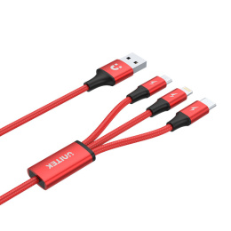 Unitek Kabel USB 3w1 | USB-A | Lightning, microUSB, USB-C | 1,2m | C4049RD