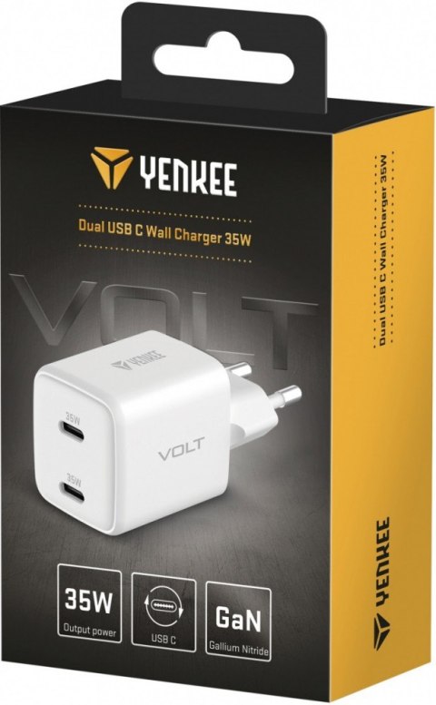 YENKEE Ładowarka sieciowa USB C 2x18W 3A Power delivery 3.0 QC3.0 Biała