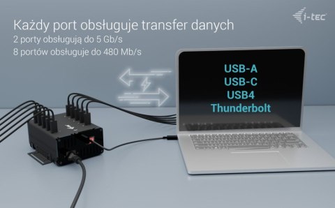 I-tec !i-tec USB-C/USB-A Metal Charging + data HUB 15W per port 10x USB-C