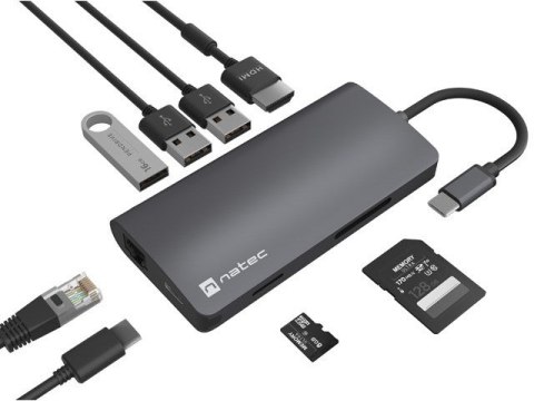 Natec Multiport Adapter Fowler 2 V2 USB-C->HUB USB 3.0 3X, HDMI4K