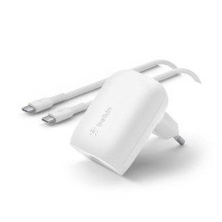 Belkin Ładowarka kątowa 30W USB-C, PD, PPS, biała + kabel USB-C