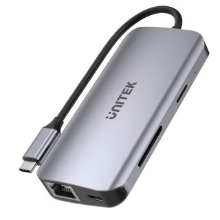 Unitek Aktywny hub USB-C 5Gbps | 2x HDMI 4K | czytnik kart | RJ-45 | PD100W