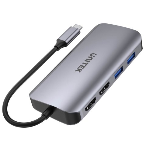 Unitek Aktywny hub USB-C 5Gbps | 2x HDMI 4K | czytnik kart | RJ-45 | PD100W