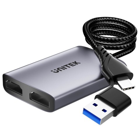 Unitek Adapter USB-C/USB-A na 2x HDMI | Tryb MST | FullHD | 0,6m | V1427A01