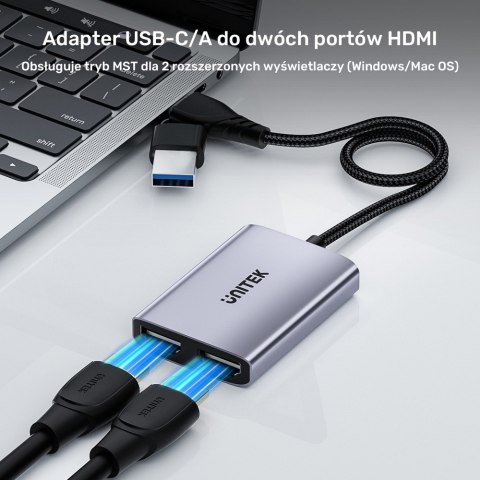 Unitek Adapter USB/C/A na 2x HDMI MST FullHD