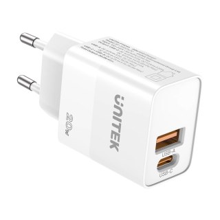 Unitek Ładowarka sieciowa | 1x USB-A, 1x USB-C | QC, PC 3.0 | 20W | Biała