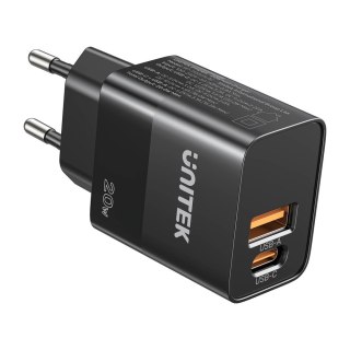 Unitek Ładowarka sieciowa | 1x USB-A, 1x USB-C | QC, PC 3.0 | 20W | Czarna