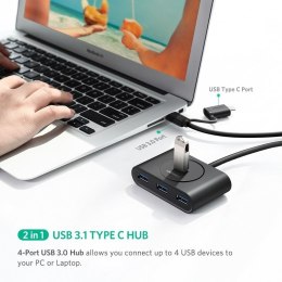 HUB USB 3.0 + USB-C 3.1 UGREEN 4-portowy, OTG (czarny)