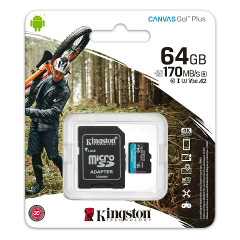 Karta pamięci Kingston microSD Canvas Go! Plus 64GB Class 10 + adapter | SDCG3/64GB