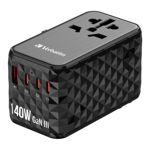 Adapter podróżny Verbatim UTA-10 GaN III globalny-globalny USB-A 3xUSB-C PD QC 4+