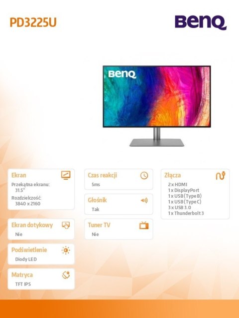 Benq Monitor 31.5 cala PD3225U LED 5ms/2K/2000:1/HDMI/Czarny